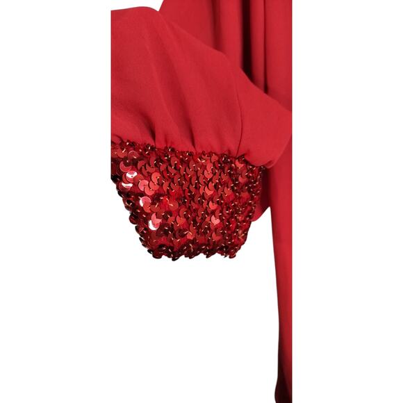 4182)Vtg 80' Chez California by Tandy Red Blouson Drop Waist Sequin Dress 3X? - Picture 3 of 6